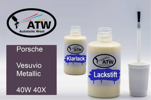 Porsche, Vesuvio Metallic, 40W 40X: 20ml Lackstift + 20ml Klarlack - Set, von ATW Autoteile West.